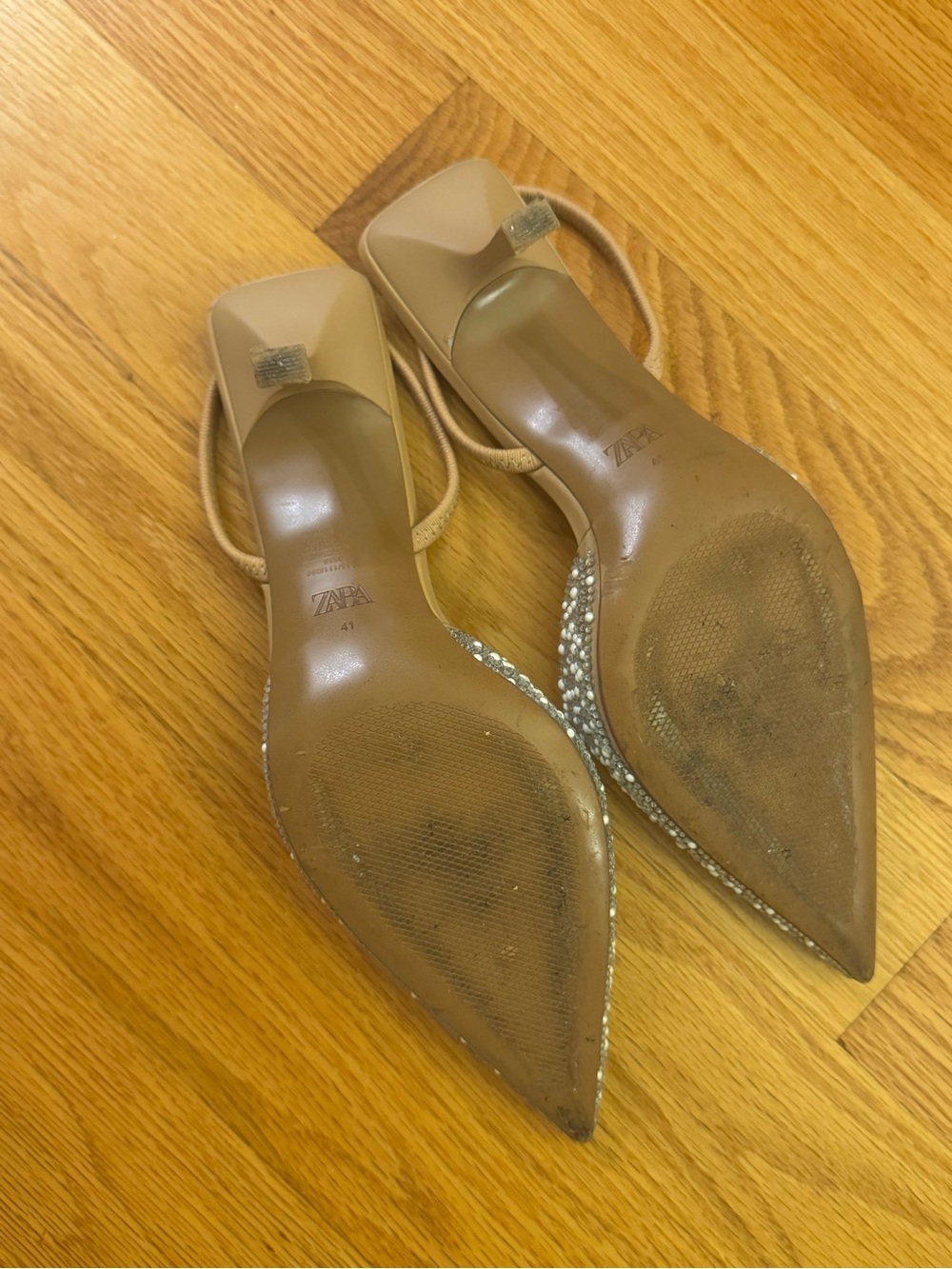 ZARA Silver Pearl-Embellished Pointed Slingback Heels - Picture 4 of 4